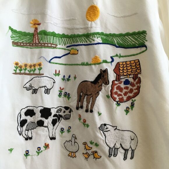 VINTAGE FARM THEME EMBROIDERED SHIRT WITH DENIM COLLAR - Picture 5 of 5